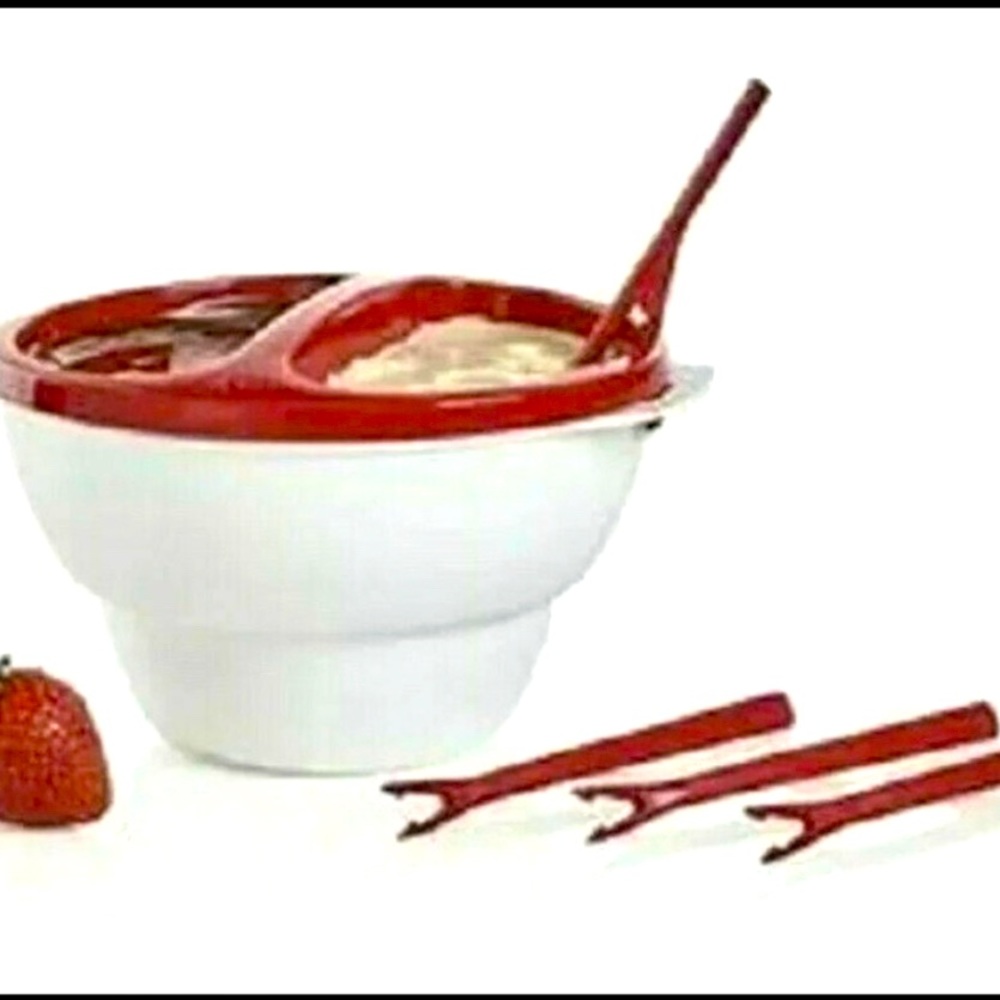 Tupperware DOUBLE DIP CHIC FONDUE Microwave Dipper Set w/ 4 Forks